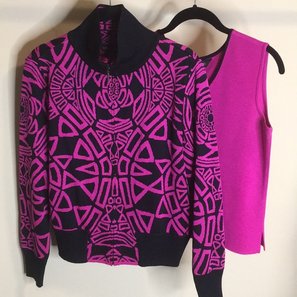 Ming Wang Sweaters - Ming Wang jacquard full zip sweater set Small